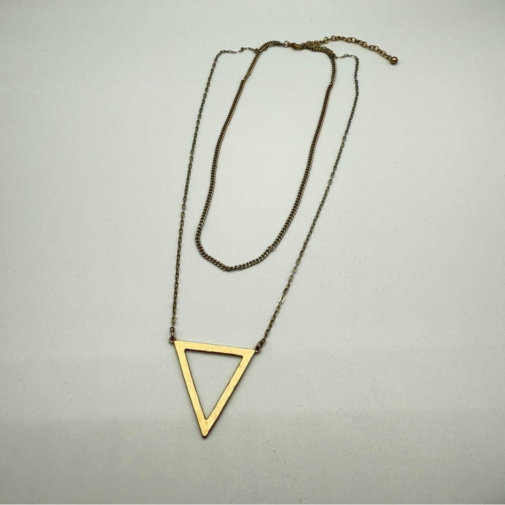 Gold Triangle Pendant Two-Tone Chain Necklace - Picture 3 of 10